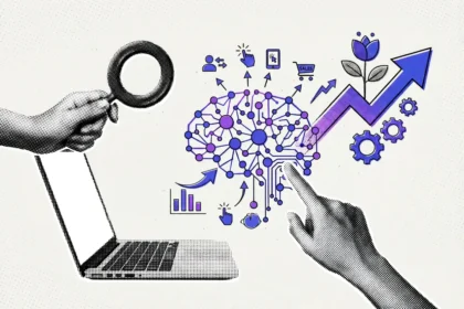 Neural network and growth arrow illustrating Machine Learning in Growth Marketing