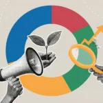 Retro illustration of zero-budget growth hacks showing a megaphone, a seedling, and a magnifying glass focused on an upward arrow.